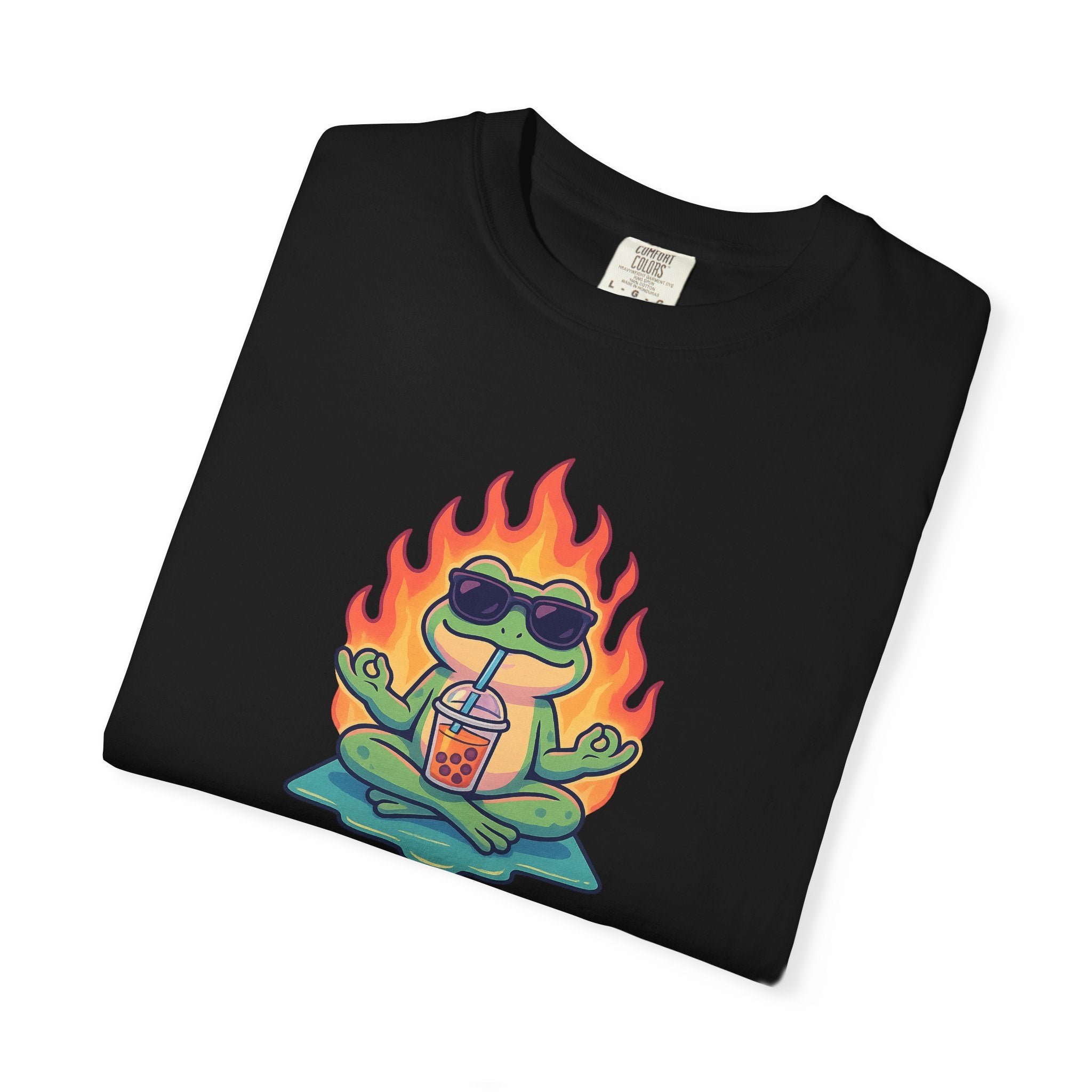 “Zen on Fire” – Cool Frog Bubble Tea T-Shirt (Unisex)