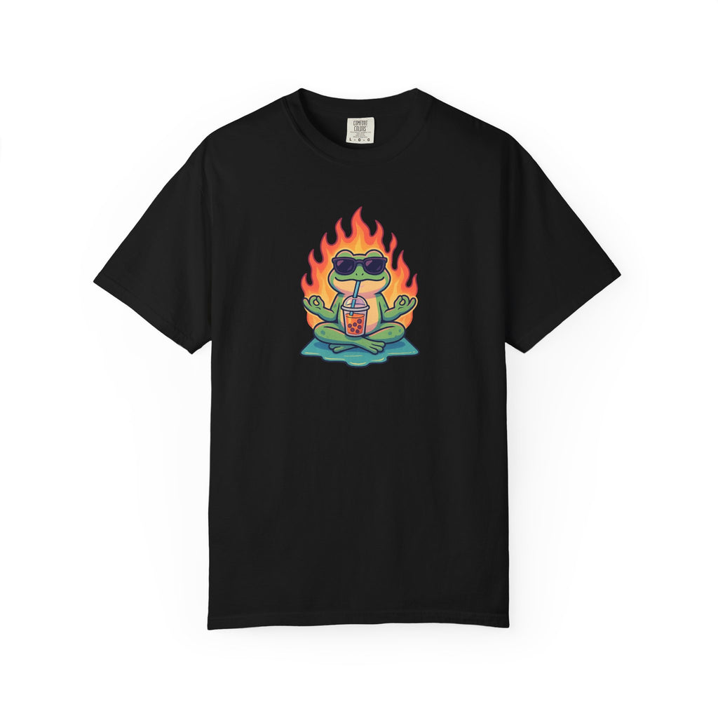 “Zen on Fire” – Cool Frog Bubble Tea T-Shirt (Unisex)