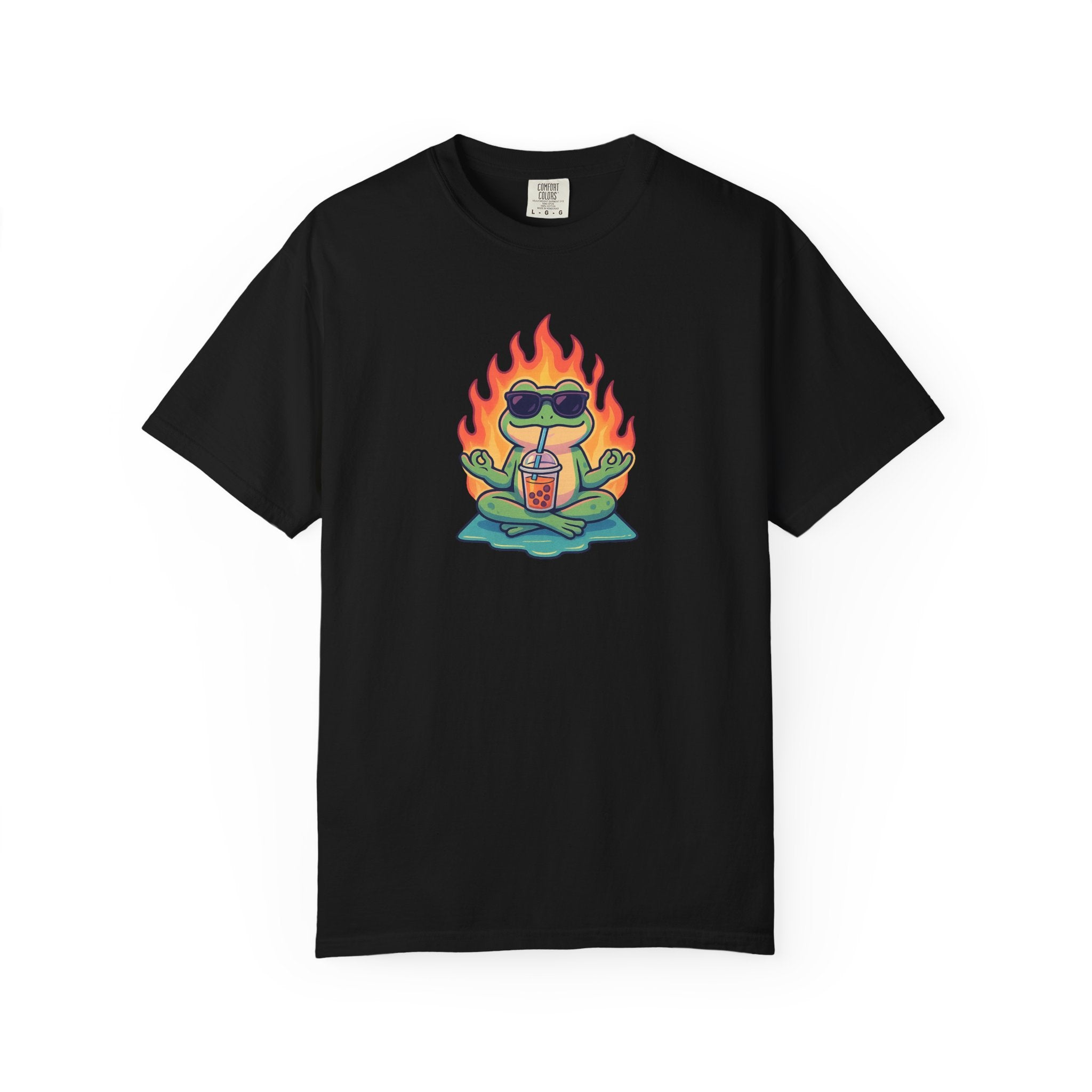 “Zen on Fire” – Cool Frog Bubble Tea T-Shirt (Unisex)