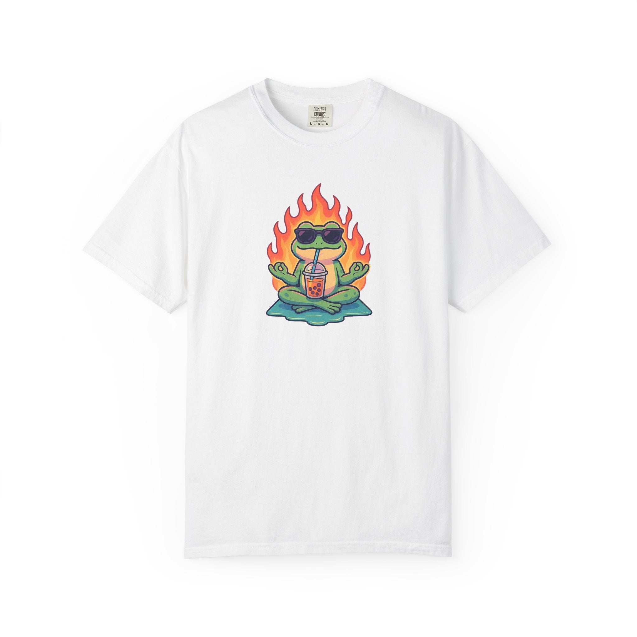 “Zen on Fire” – Cool Frog Bubble Tea T-Shirt (Unisex)
