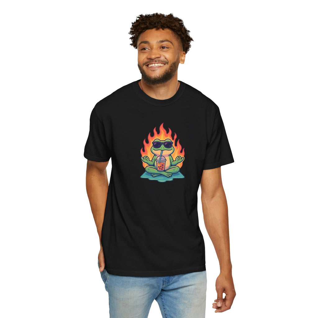 “Zen on Fire” – Cool Frog Bubble Tea T-Shirt (Unisex)