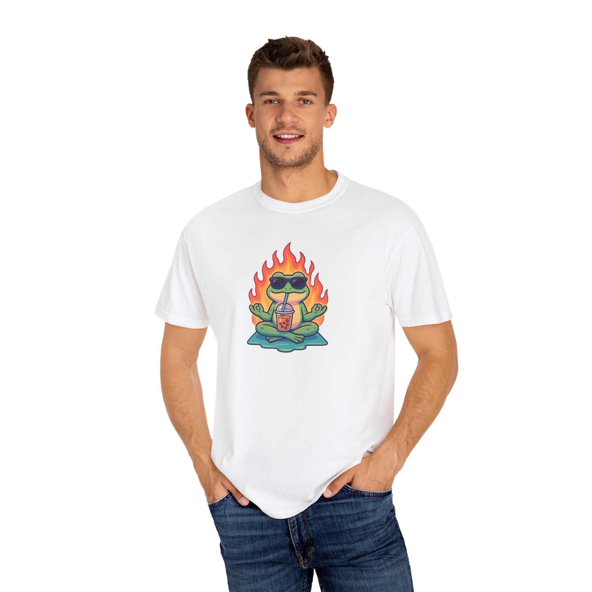 “Zen on Fire” – Cool Frog Bubble Tea T-Shirt (Unisex)